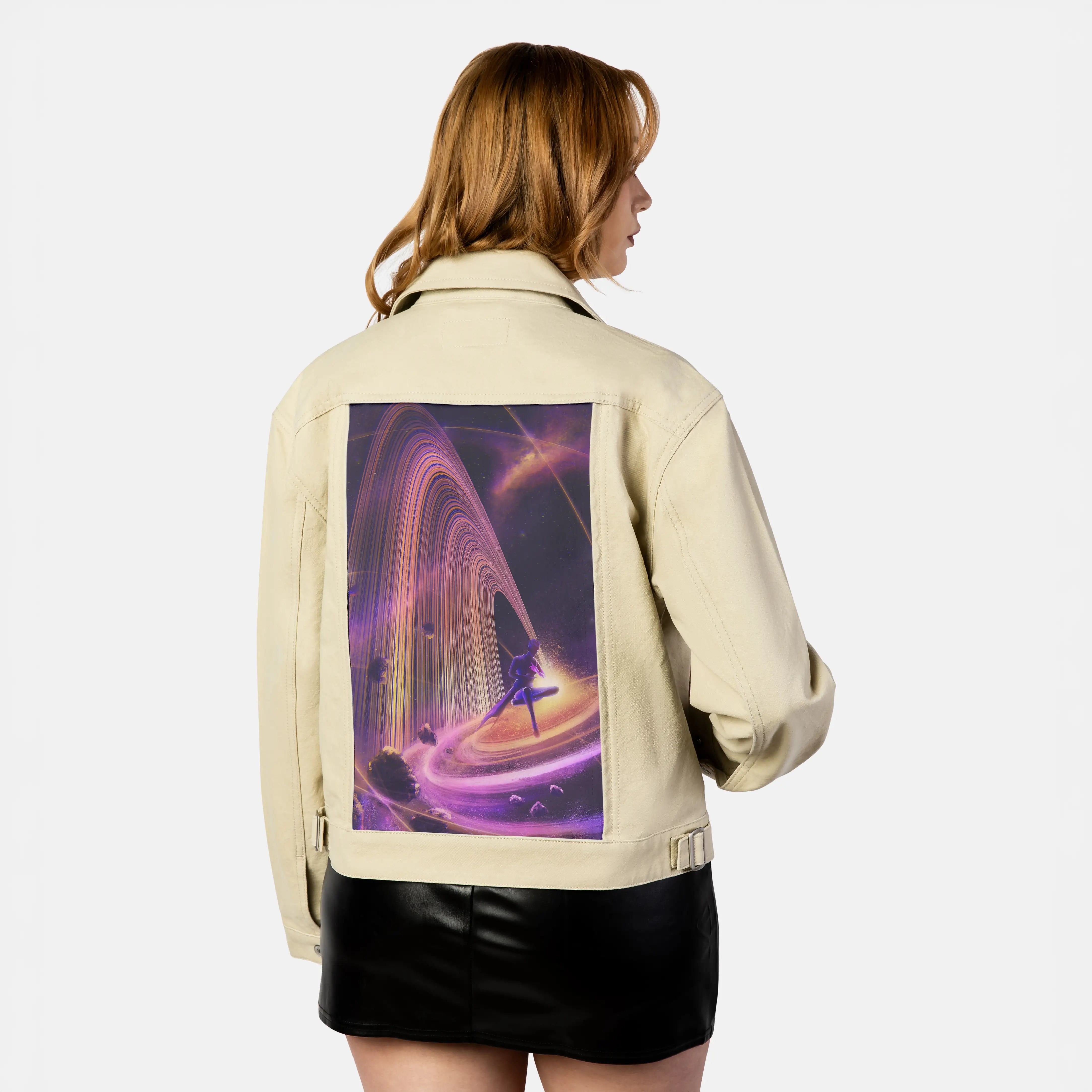 astra patch on female atelier canvas jacket in tan