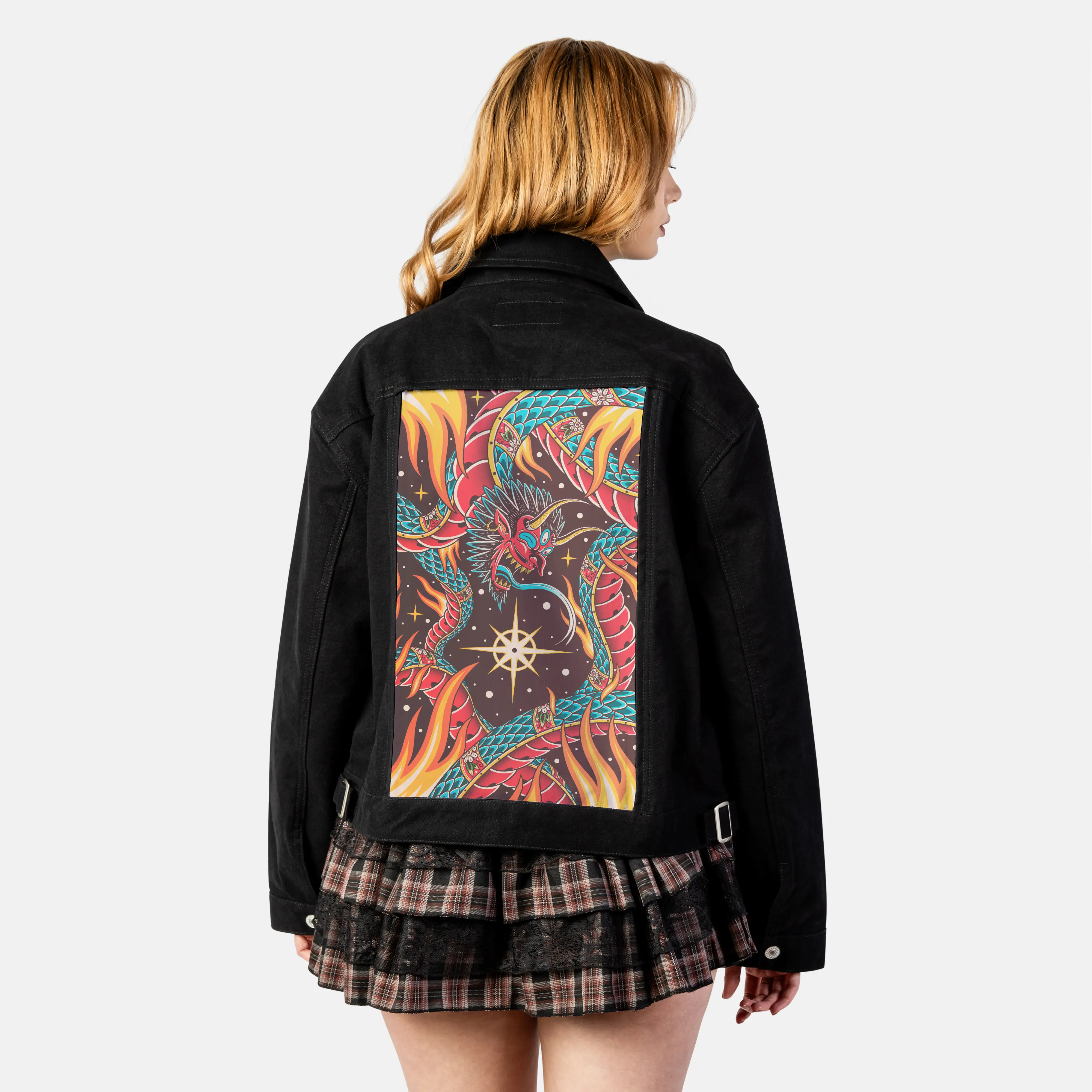 astraldemonsnake patch on female atelier canvas jacket in nightfall