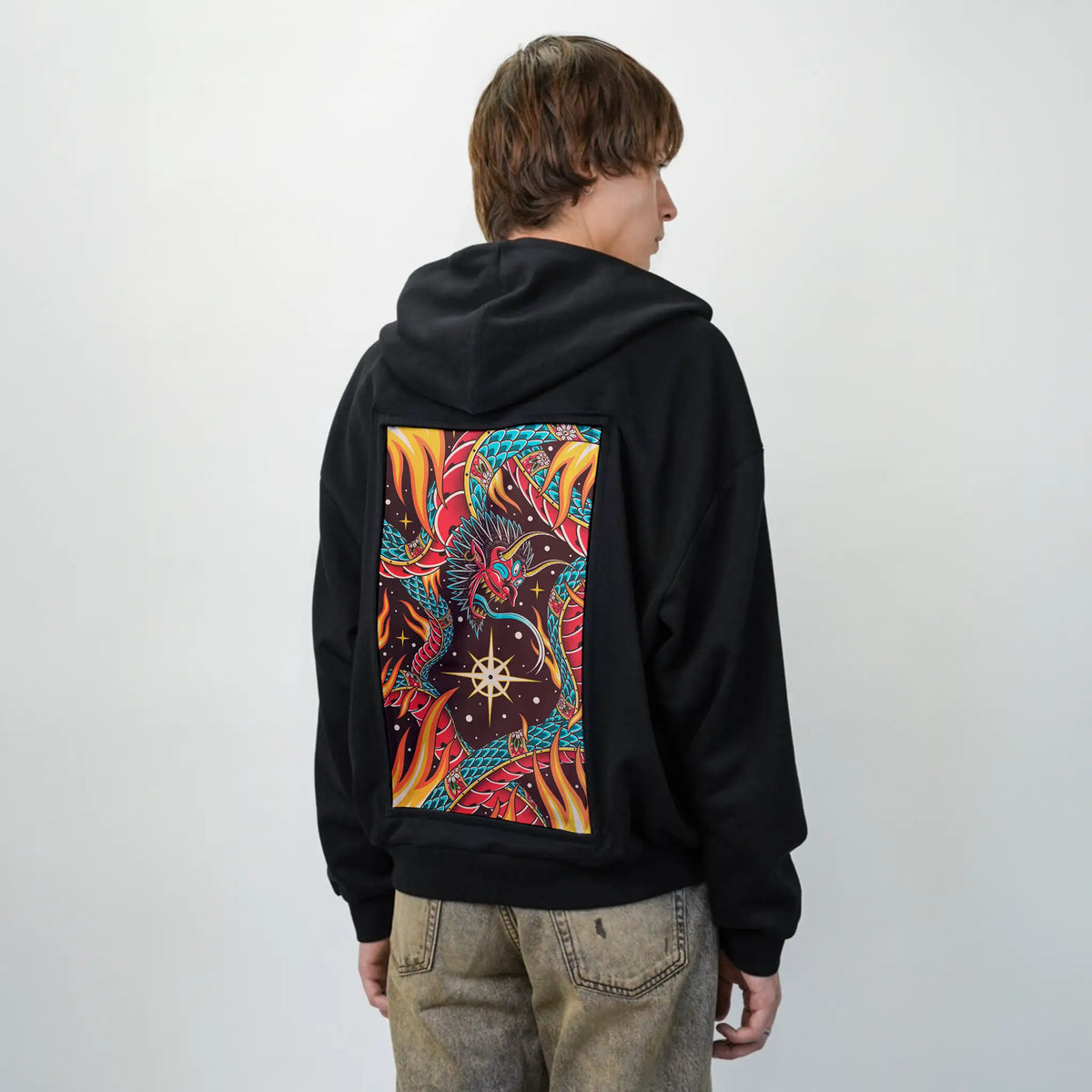 astraldemonsnake patch on male essential zip hoodie in after hours