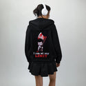 atmylimit patch on female essential zip hoodie in after hours