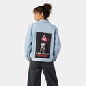 atmylimit patch on female og denim jacket in oceanside