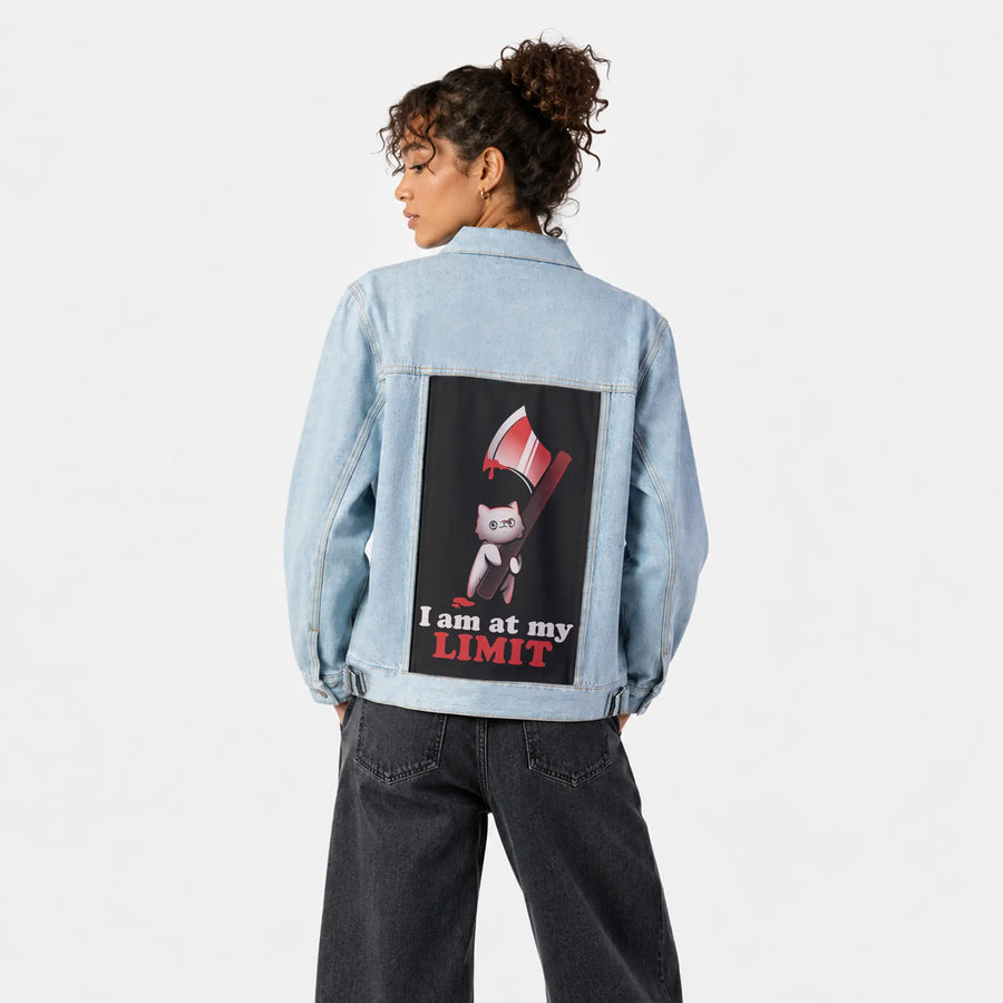 atmylimit patch on female og denim jacket in oceanside