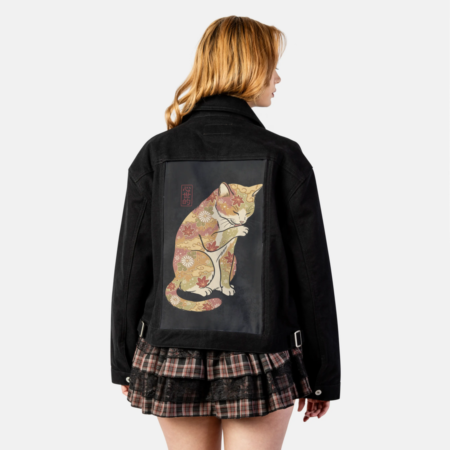 autumncat patch on female atelier canvas jacket in nightfall