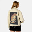 autumncat patch on female atelier canvas jacket in tan