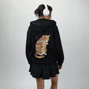 autumncat patch on female essential zip hoodie in after hours