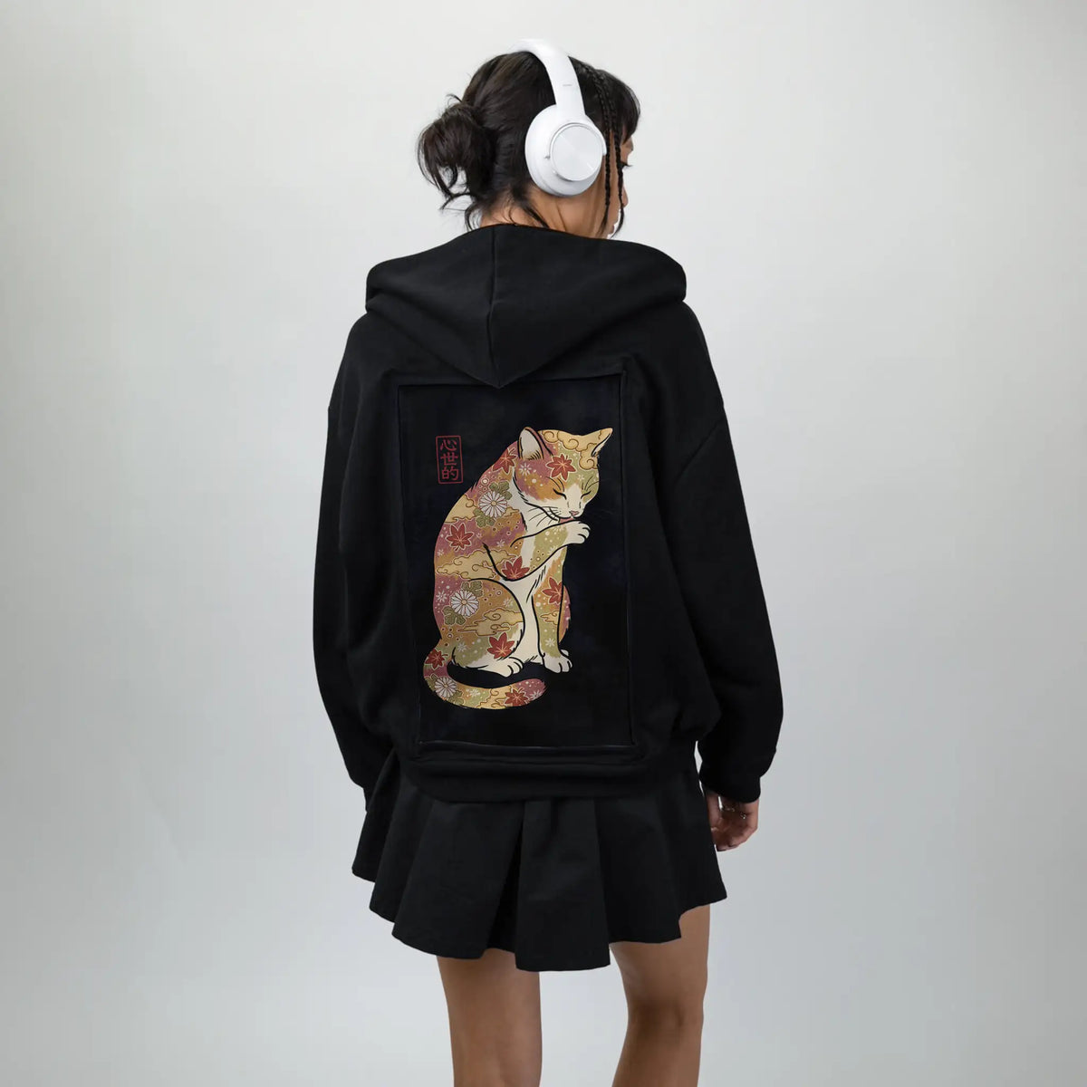 autumncat patch on female essential zip hoodie in after hours