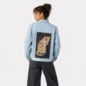 autumncat patch on female og denim jacket in oceanside
