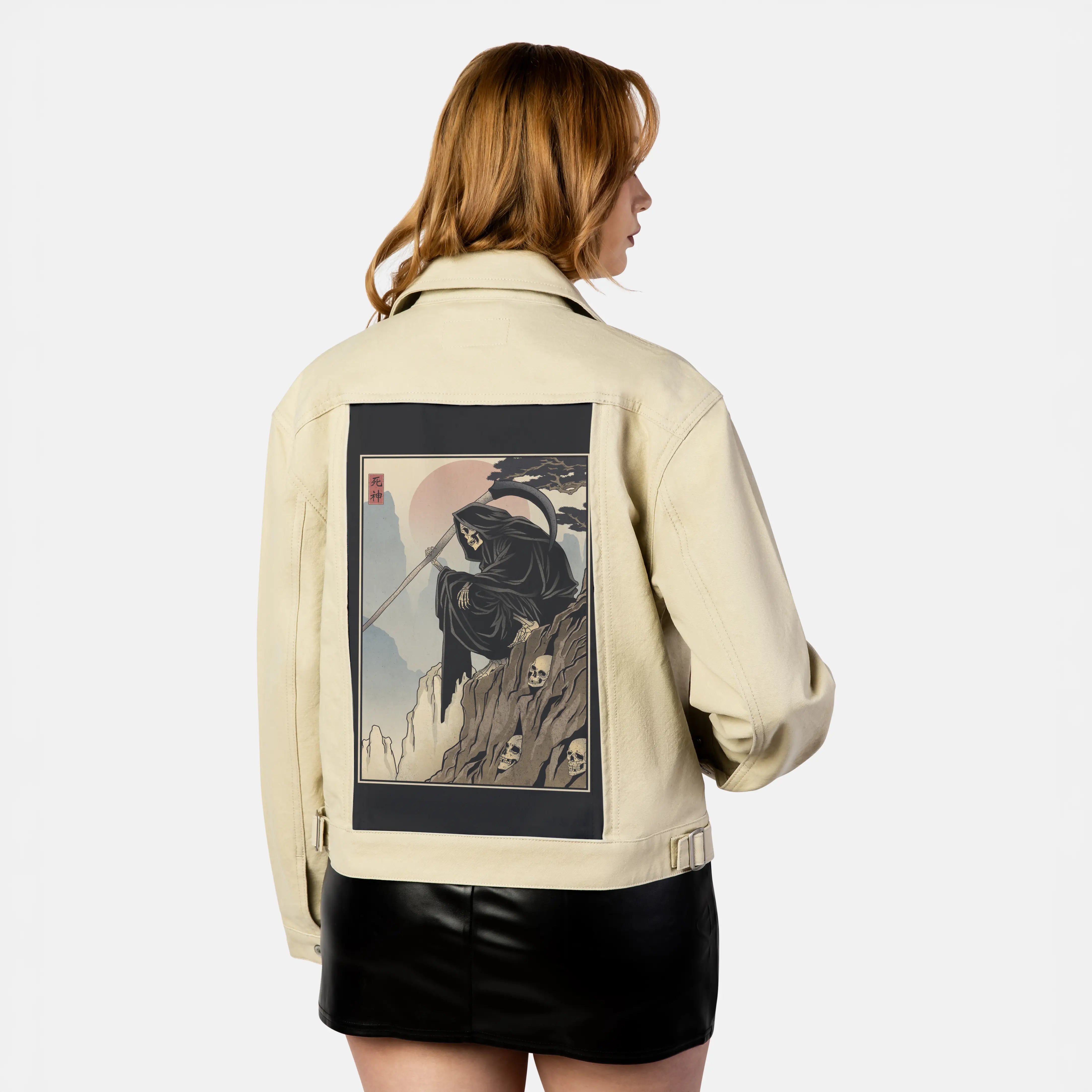 awaitingsouls patch on female atelier canvas jacket in tan
