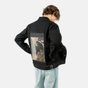 awaitingsouls patch on male og denim jacket in raven