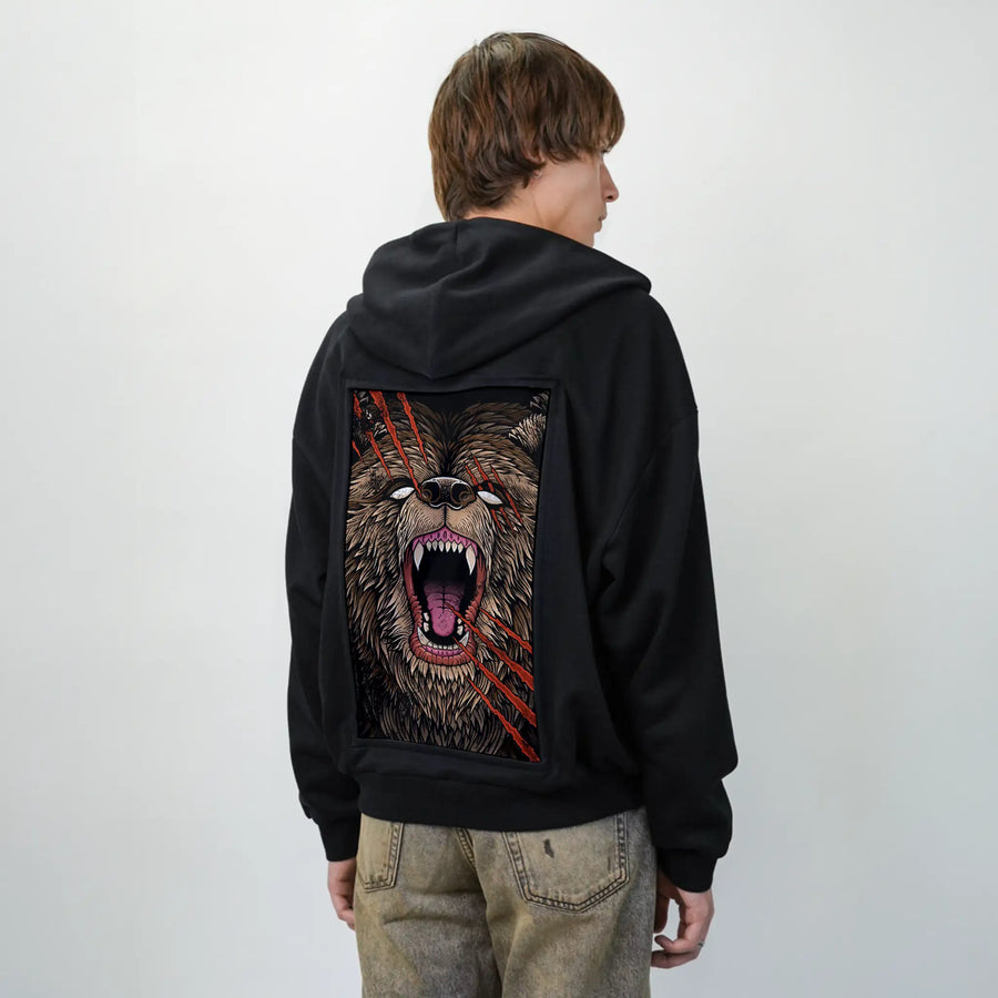 backscratcher patch on male essential zip hoodie in after hours