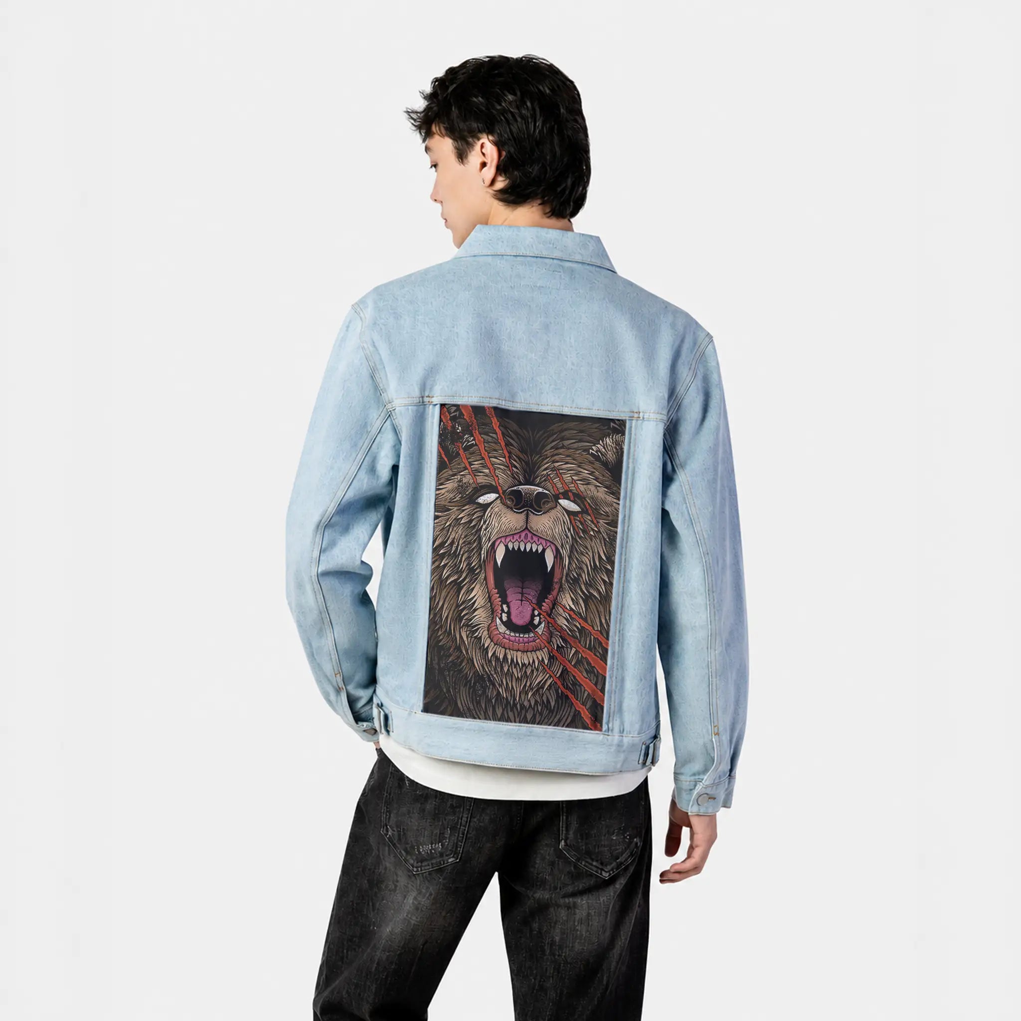 backscratcher patch on male og denim jacket in oceanside