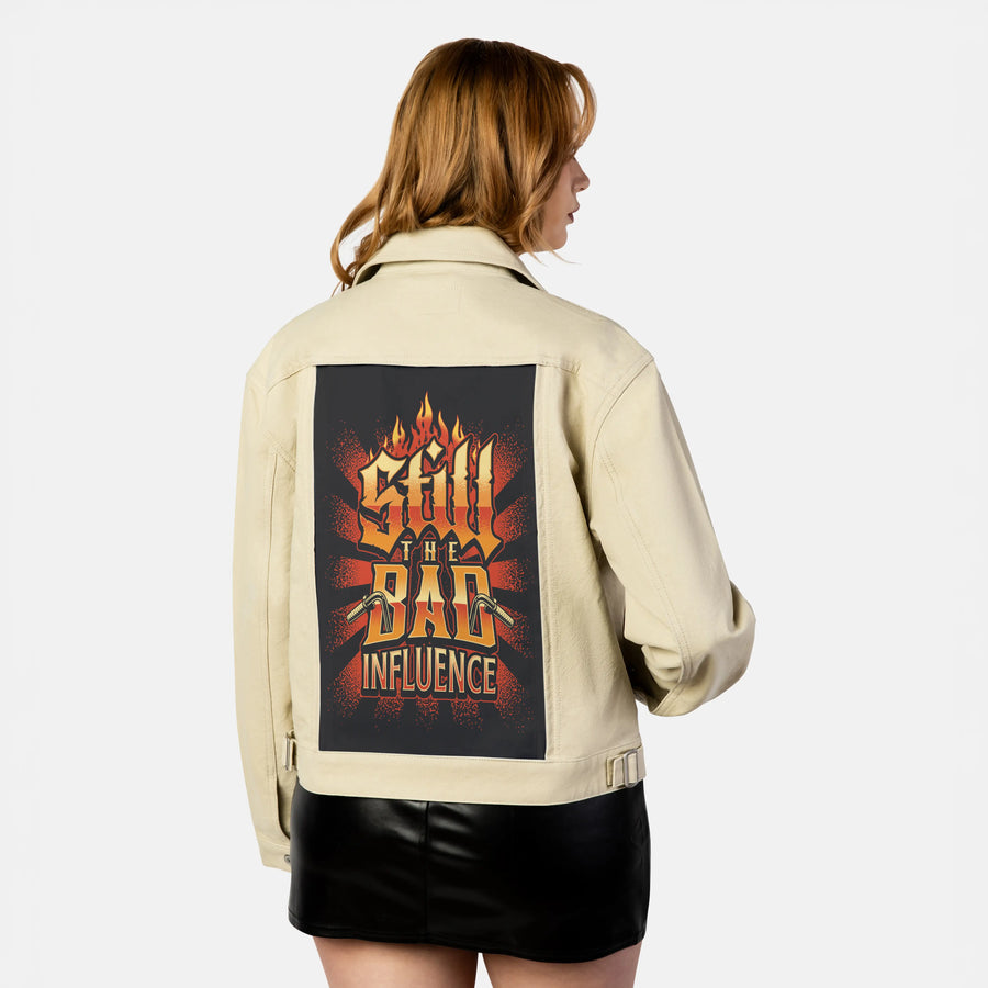 badinfluence patch on female atelier canvas jacket in tan