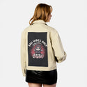 badvibesonly patch on female atelier canvas jacket in tan