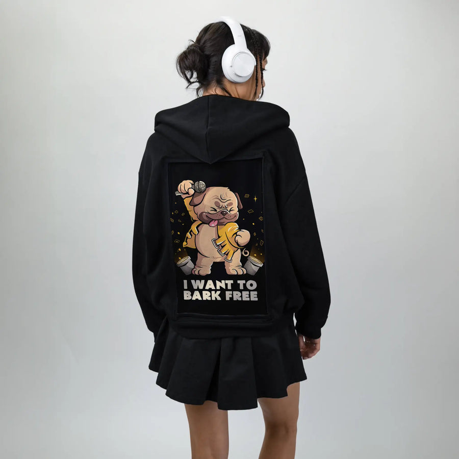 barkfree patch on female essential zip hoodie in after hours
