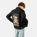 barkfree patch on male og denim jacket in raven