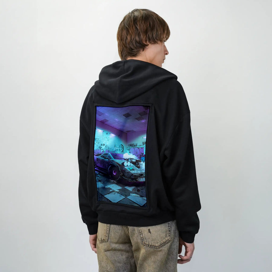 bathlambo patch on male essential zip hoodie in after hours