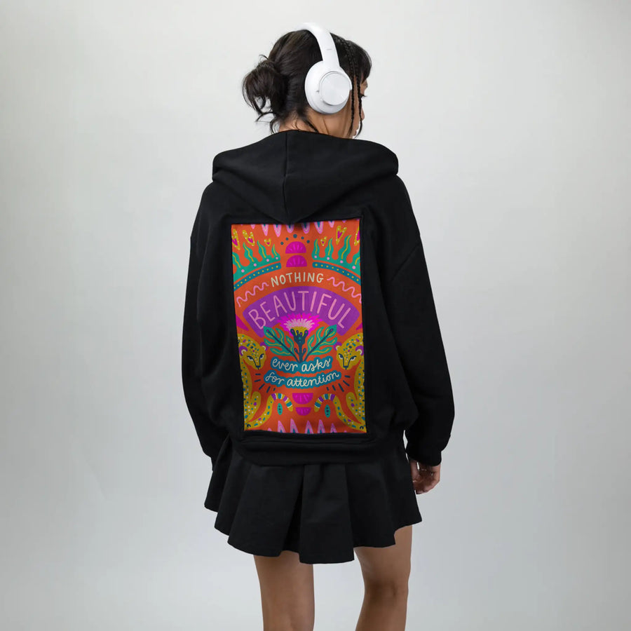 beautiful patch on female essential zip hoodie in after hours