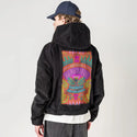 beautiful patch on male retro cord hoodie in onyx