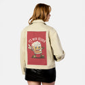 beeroclock patch on female atelier canvas jacket in tan
