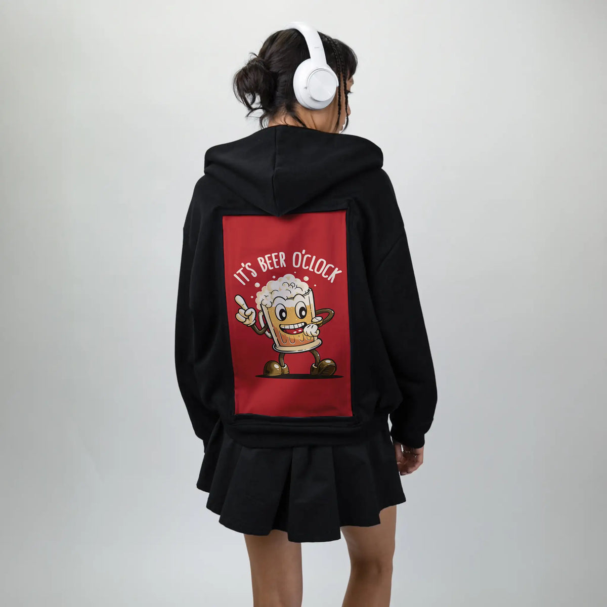 beeroclock patch on female essential zip hoodie in after hours