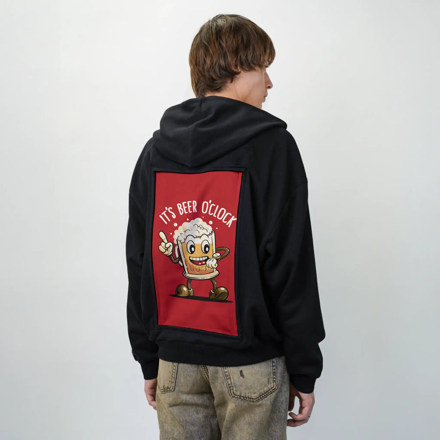 beeroclock patch on male essential zip hoodie in after hours