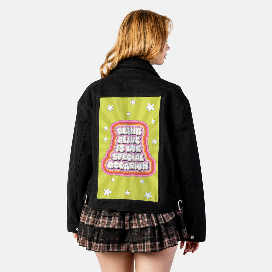 beingalive patch on female atelier canvas jacket in nightfall