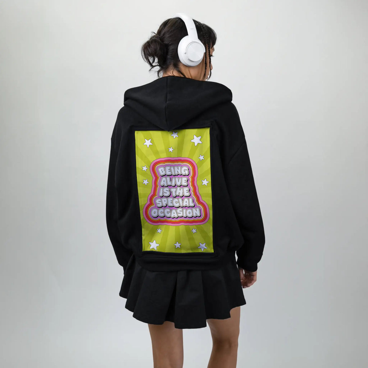 beingalive patch on female essential zip hoodie in after hours
