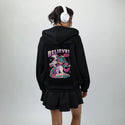 believethetruth patch on female essential zip hoodie in after hours