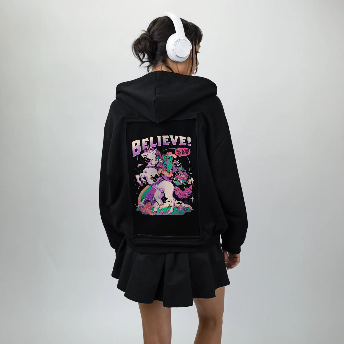 believethetruth patch on female essential zip hoodie in after hours