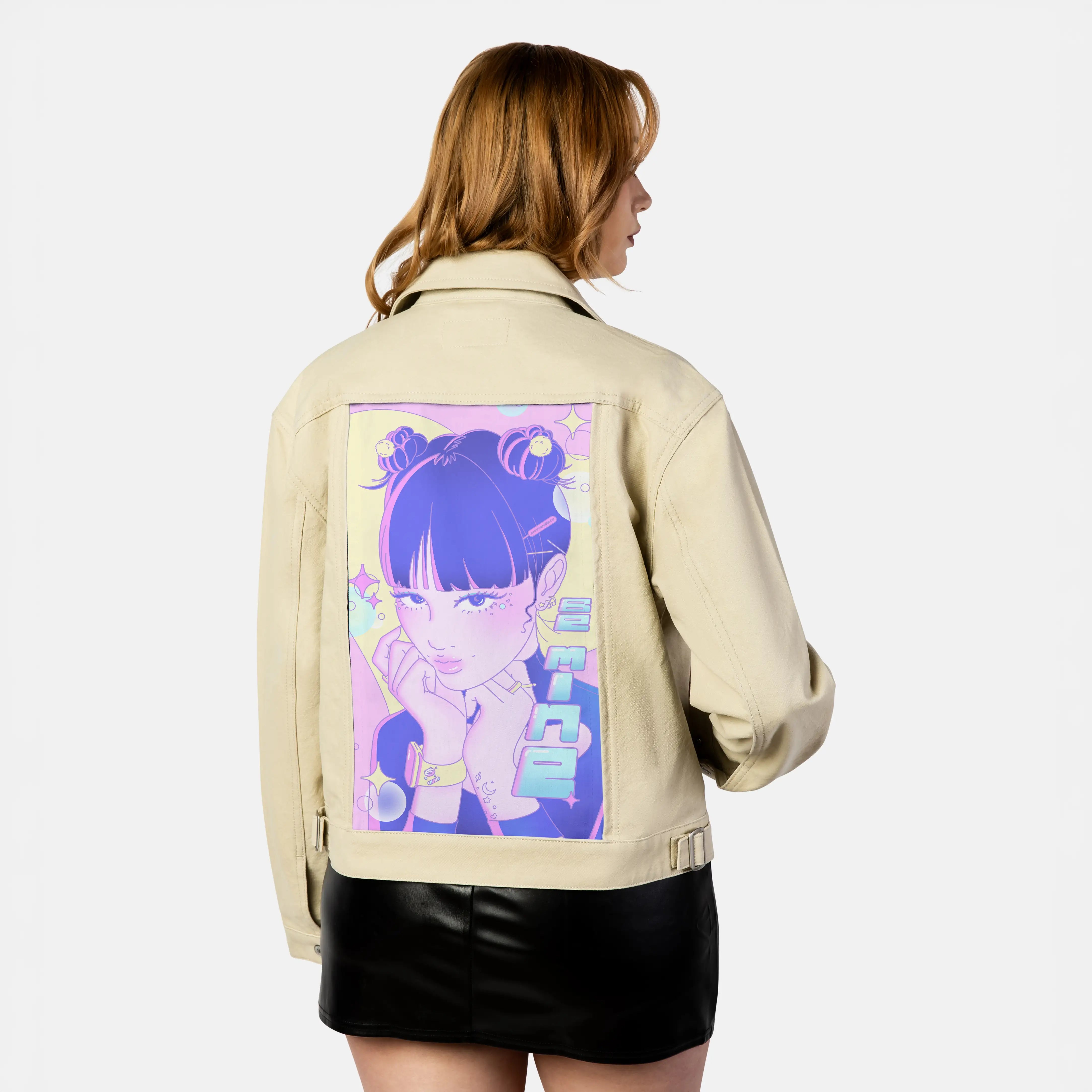bemine patch on female atelier canvas jacket in tan