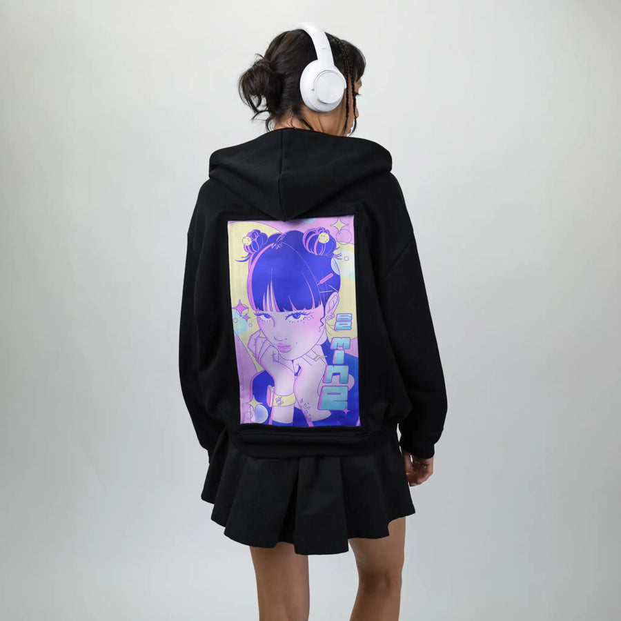 bemine patch on female essential zip hoodie in after hours