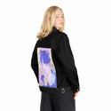 bemine patch on female og denim jacket in raven