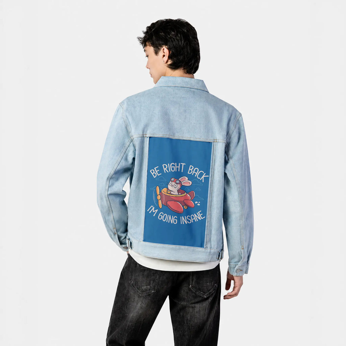 berightback patch on male og denim jacket in oceanside