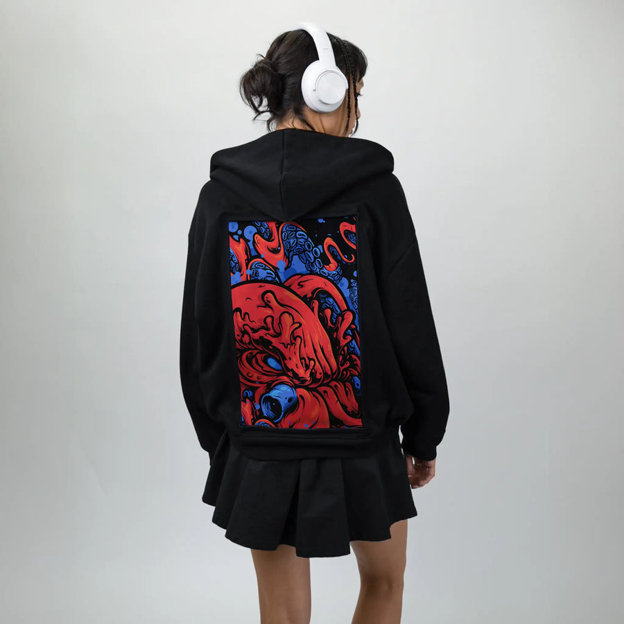 berrykraken patch on female essential zip hoodie in after hours