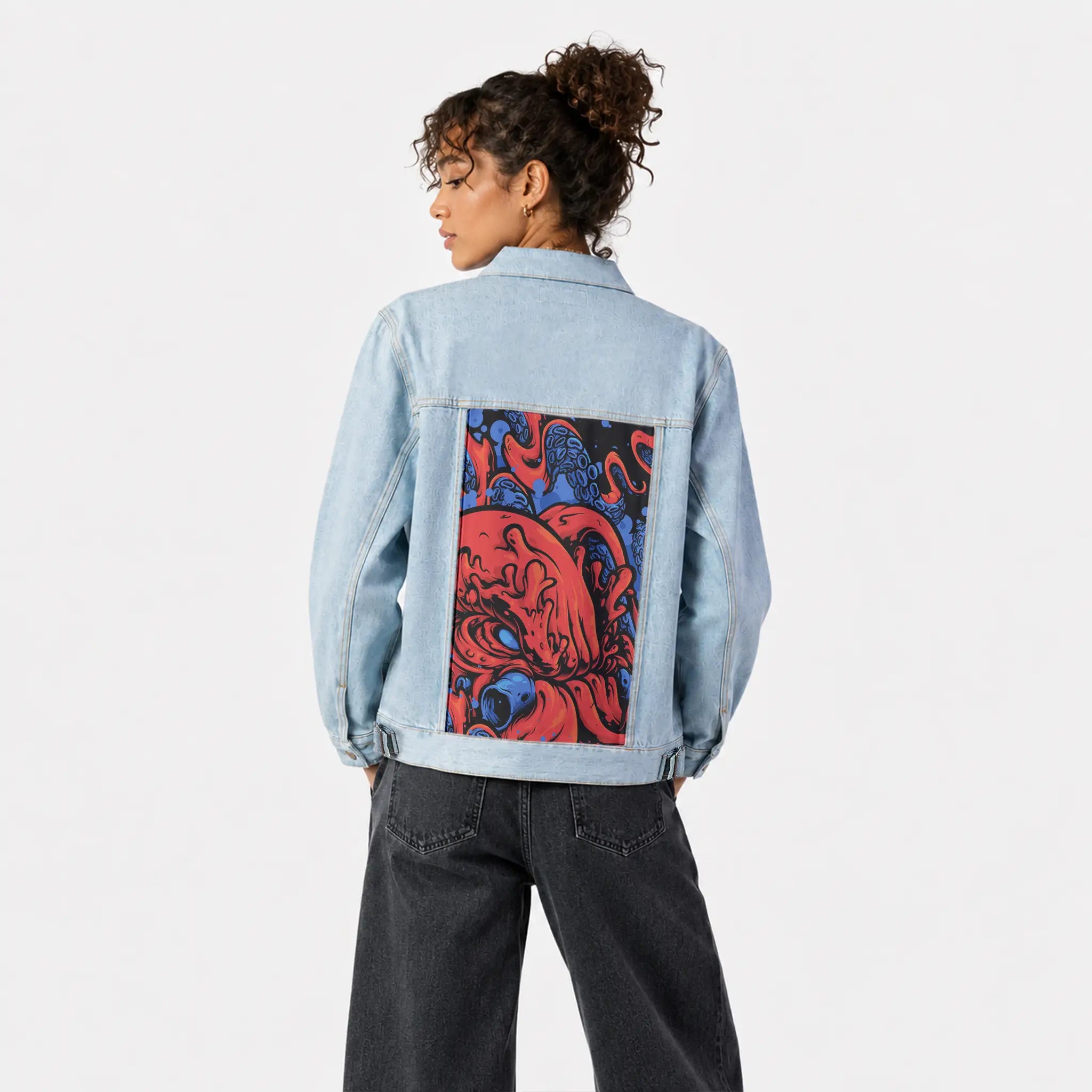 berrykraken patch on female og denim jacket in oceanside