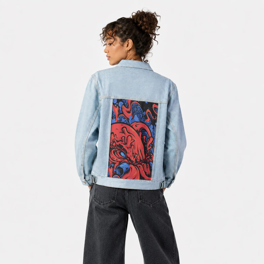 berrykraken patch on female og denim jacket in oceanside