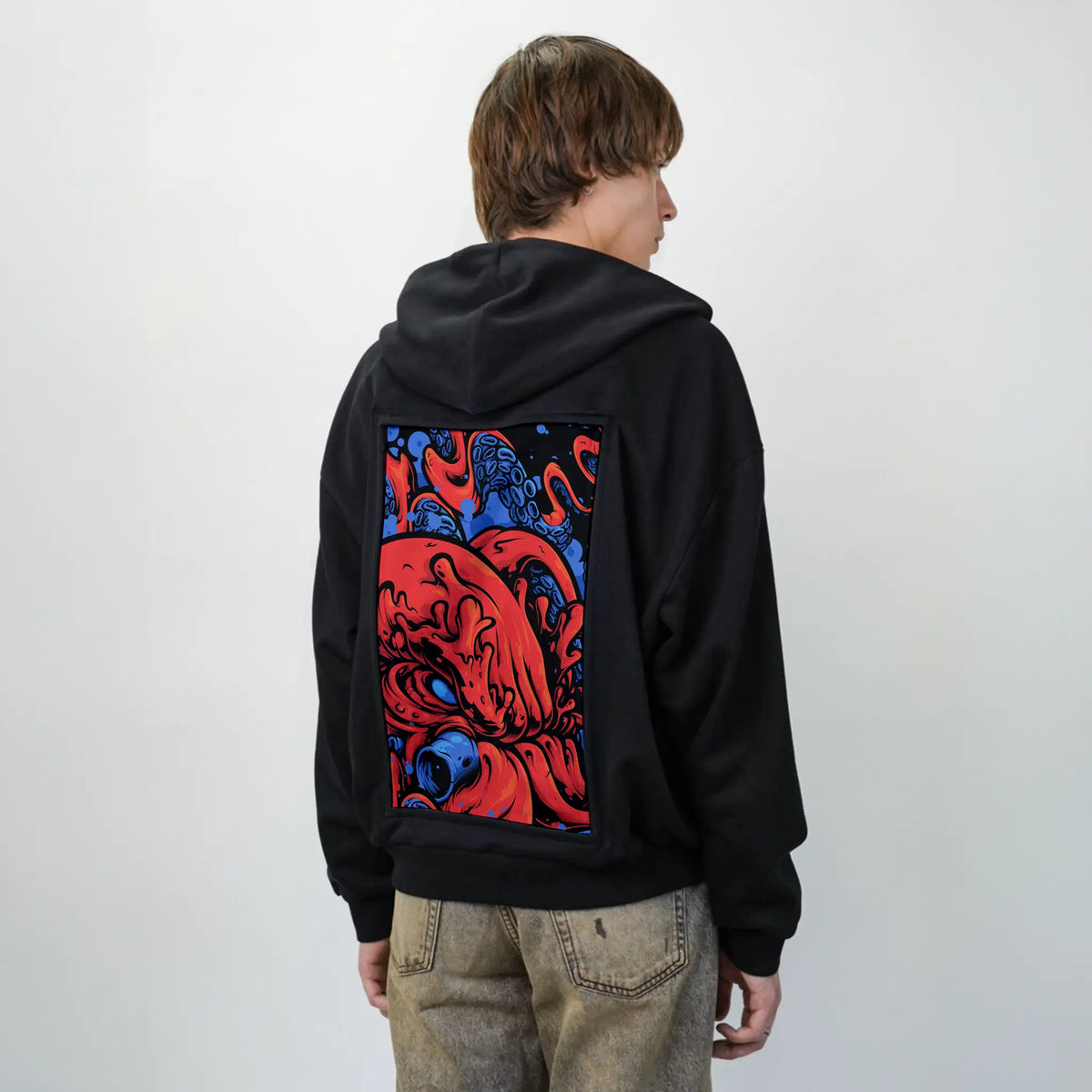 berrykraken patch on male essential zip hoodie in after hours