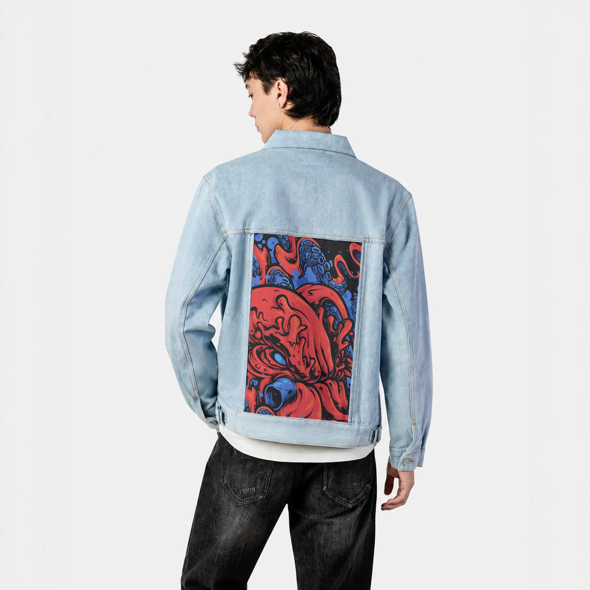 berrykraken patch on male og denim jacket in oceanside