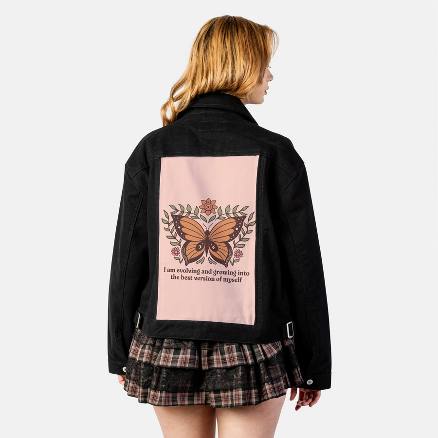 bestversionofmyself patch on female atelier canvas jacket in nightfall