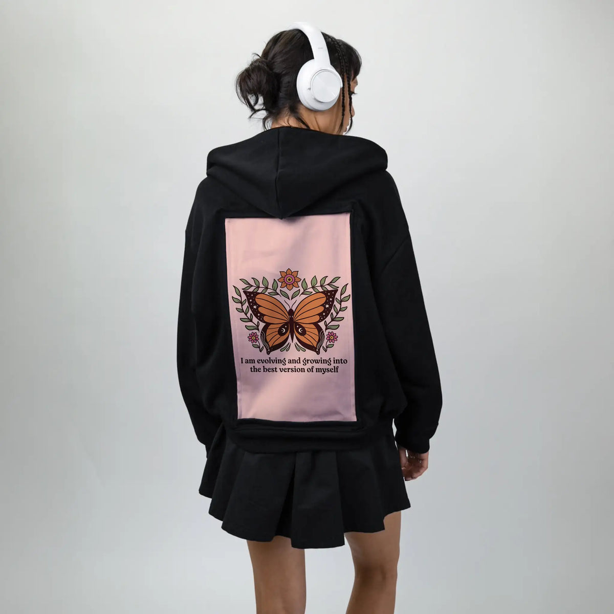bestversionofmyself patch on female essential zip hoodie in after hours