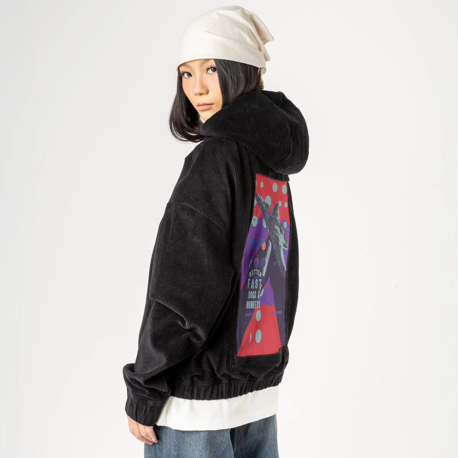 better patch on female retro cord hoodie in onyx
