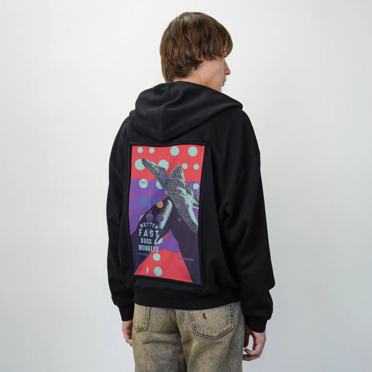 better patch on male essential zip hoodie in after hours