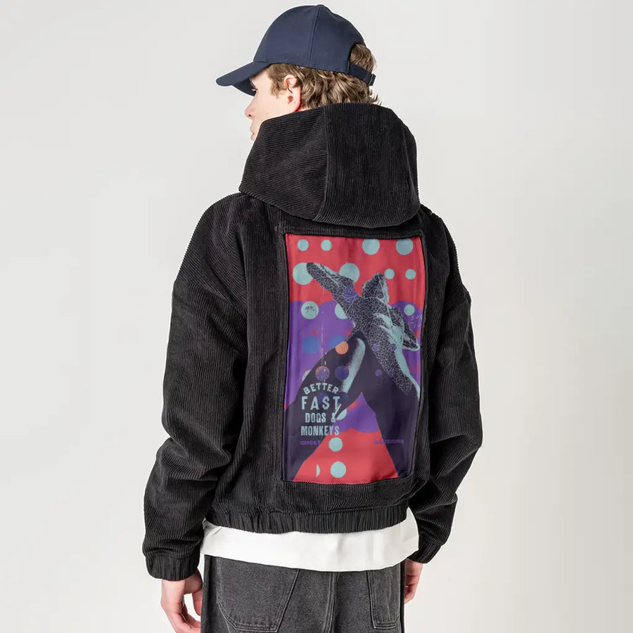 better patch on male retro cord hoodie in onyx