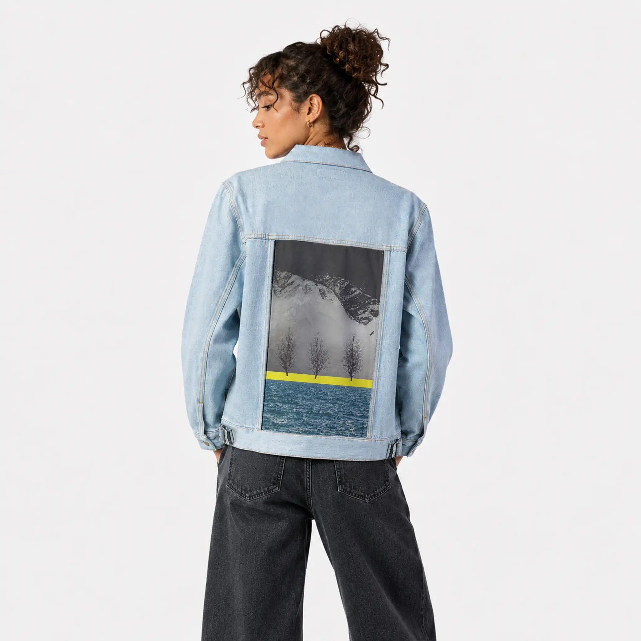 betweenmountainandsea patch on female og denim jacket in oceanside