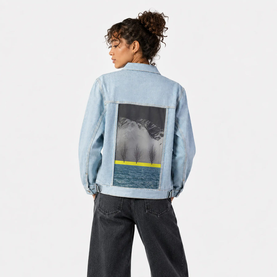 betweenmountainandsea patch on female og denim jacket in oceanside