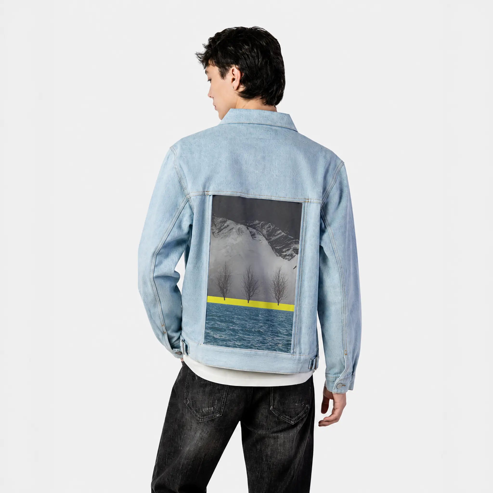 betweenmountainandsea patch on male og denim jacket in oceanside