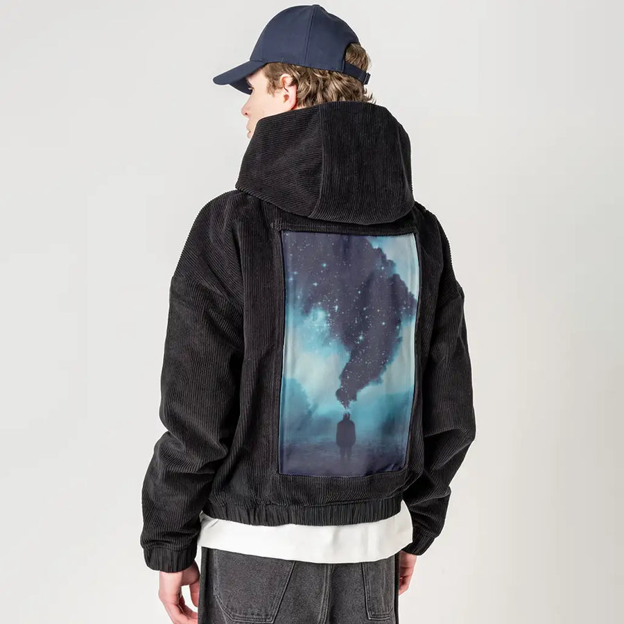 beyondtheobvious patch on male retro cord hoodie in onyx