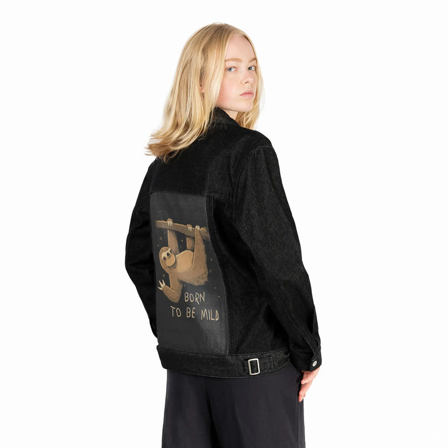 biglazyday patch on female og denim jacket in raven