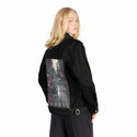 bigmess patch on female og denim jacket in raven