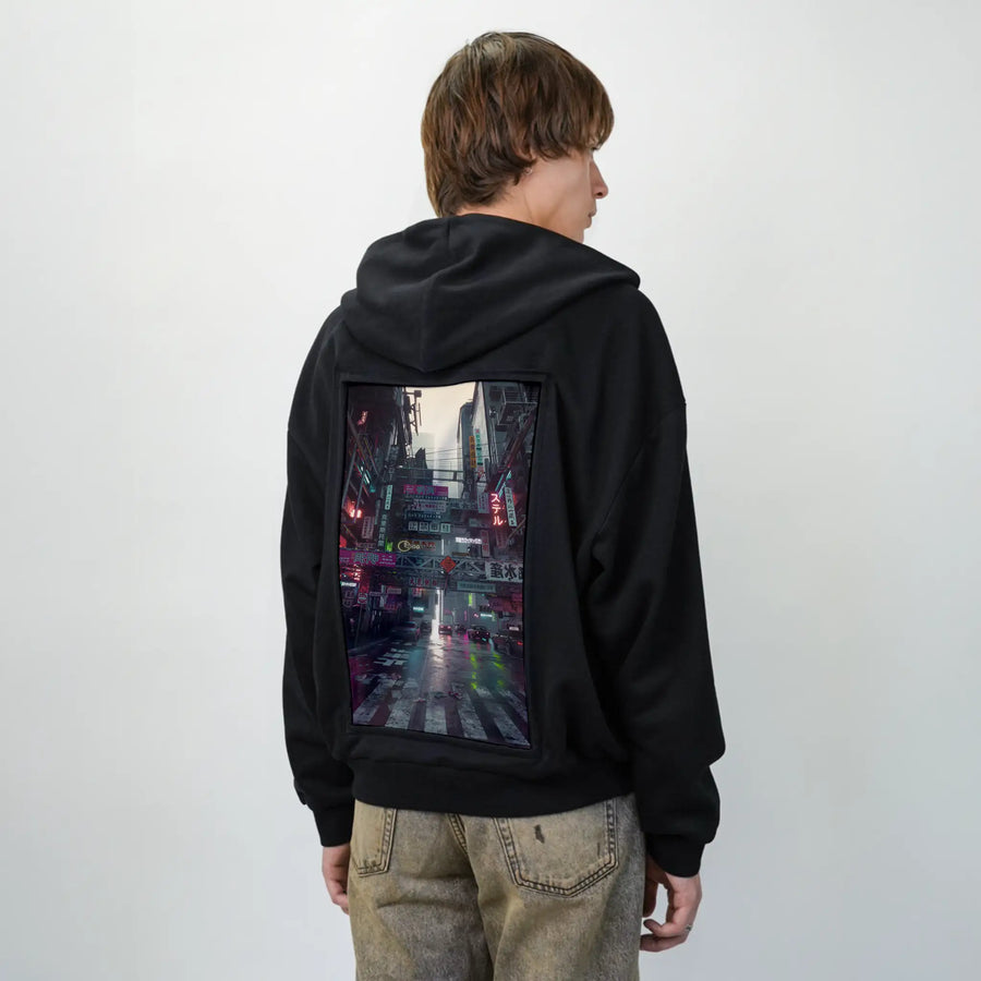 bigmess patch on male essential zip hoodie in after hours